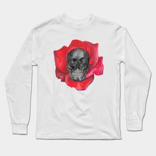 Human skull with rose Long Sleeve T-Shirt